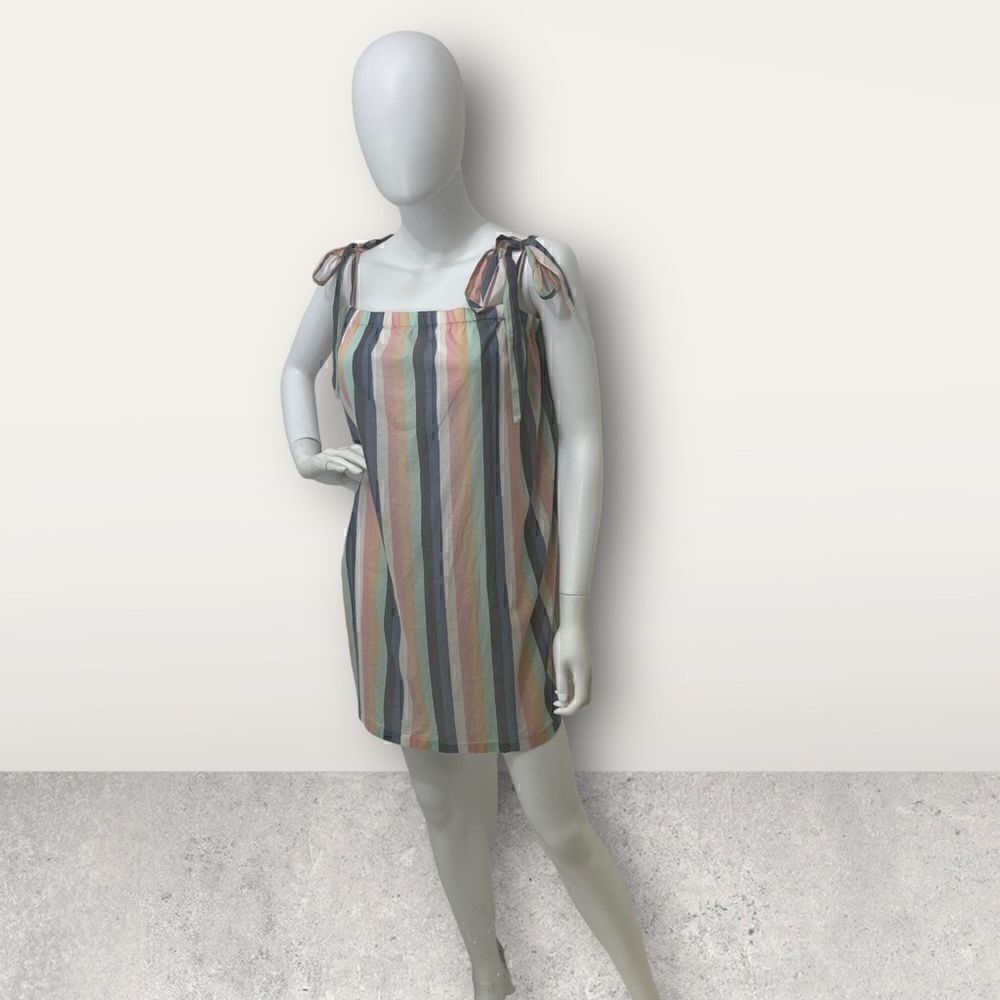 J Crew Stripped Cotton Pull On Tie Shoulders Swimsuit Cover Up